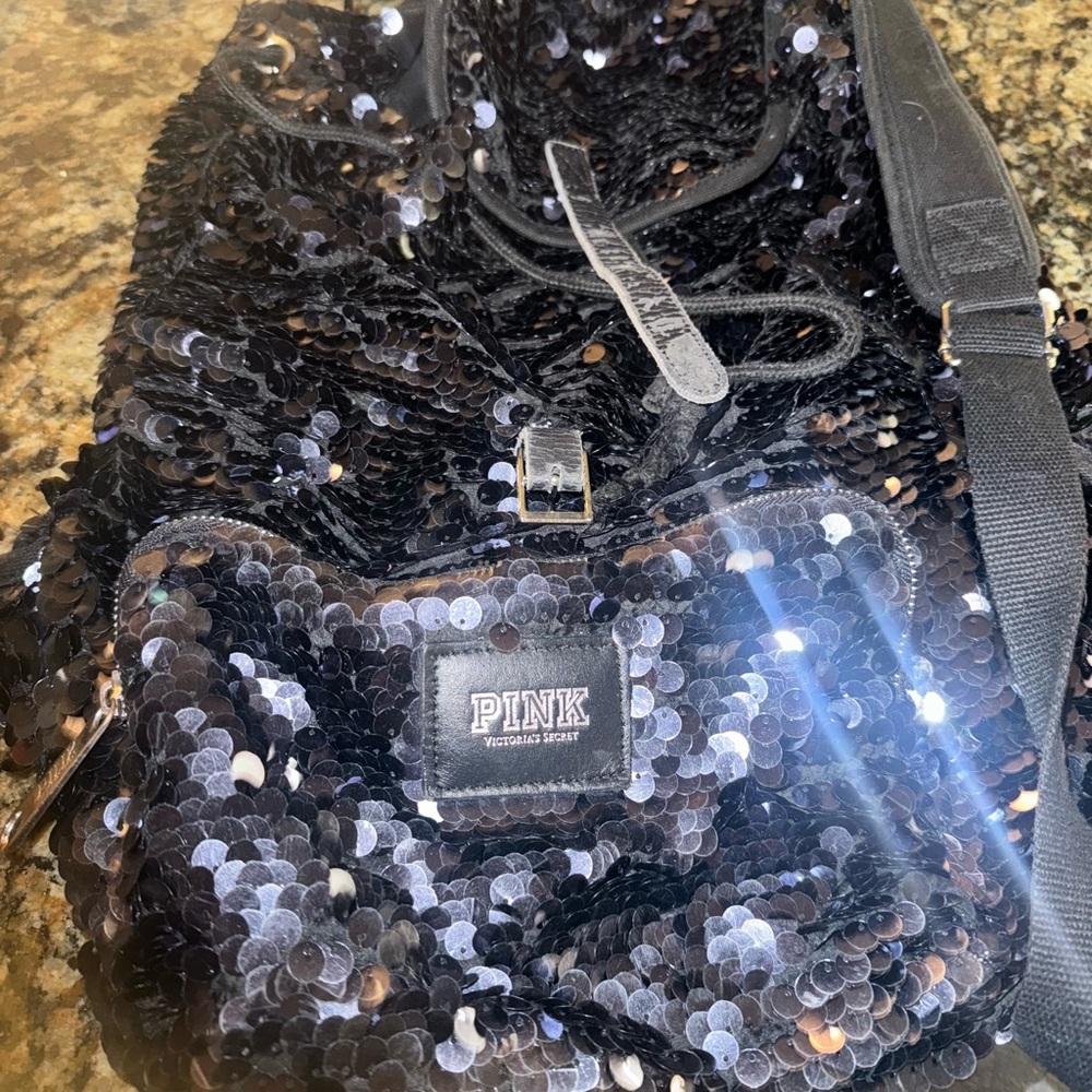 PINK Victoria's Secret Black Sequin Backpack